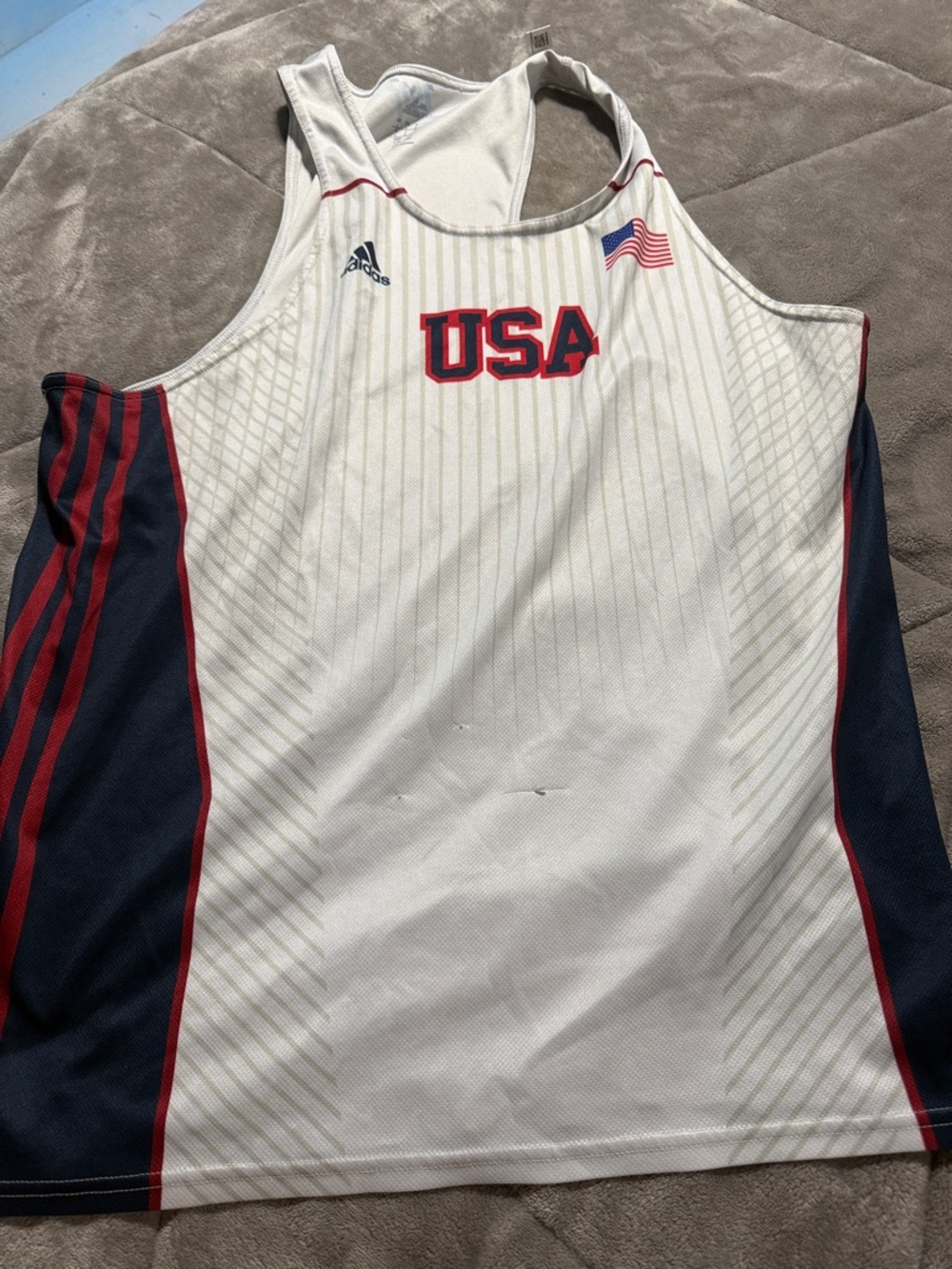 adidas White USA Athletic Tank with Navy and Red Accents